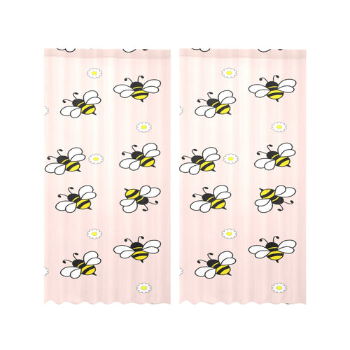 Cute bee flower pattern pink background Gauze Curtain