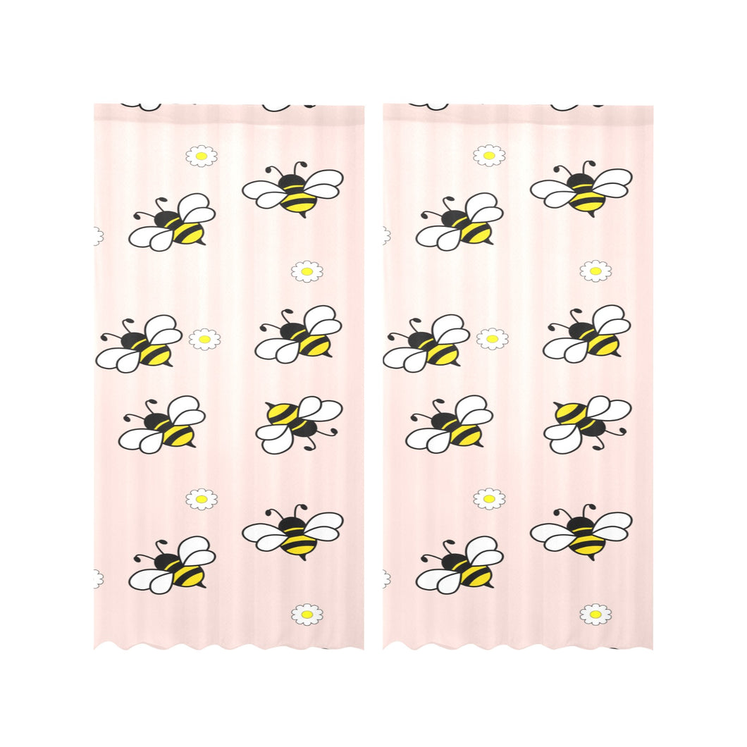 Cute bee flower pattern pink background Gauze Curtain