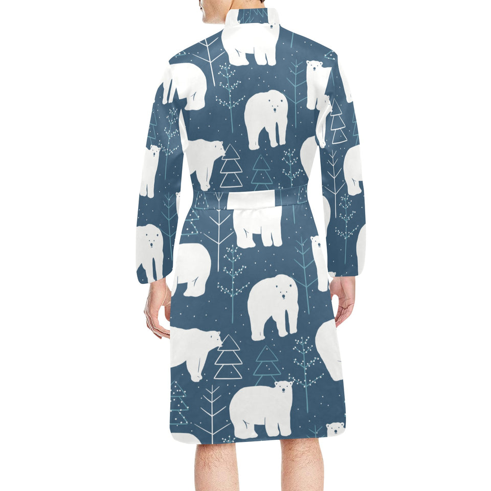 polar bear mother her child pattern Men's Long Sleeve Belted Night Robe