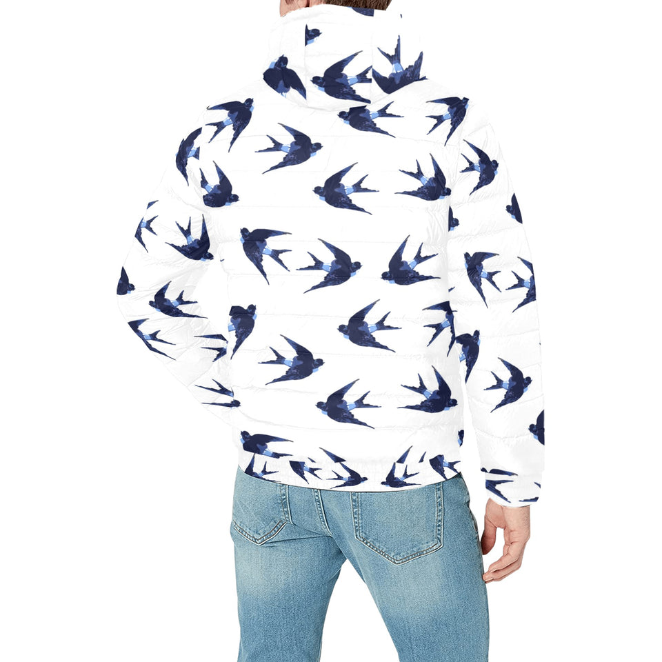 Swallow Pattern Print Design 03 Men's Padded Hooded Jacket