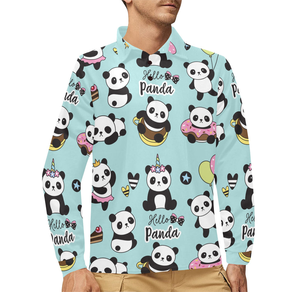 Cute baby panda pattern Men's Long Sleeve Polo Shirt