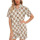 Lion Pattern Print Design 01 Women's V-Neck Short Pajama Set