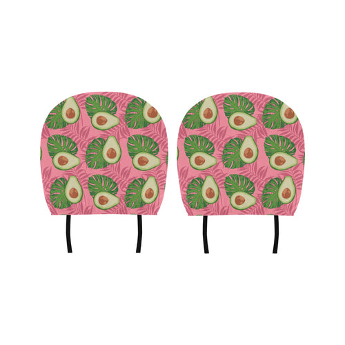 Avocado slices leaves pink back ground Car Headrest Cover