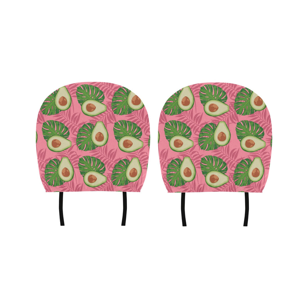 Avocado slices leaves pink back ground Car Headrest Cover