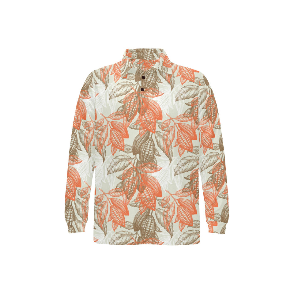 Cocoa beans Cocoa tree pattern Men's Long Sleeve Polo Shirt
