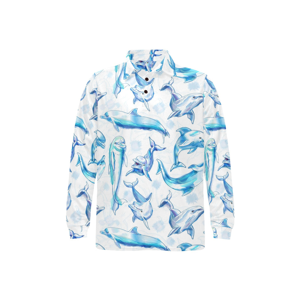 Watercolor dolphin pattern Men's Long Sleeve Polo Shirt