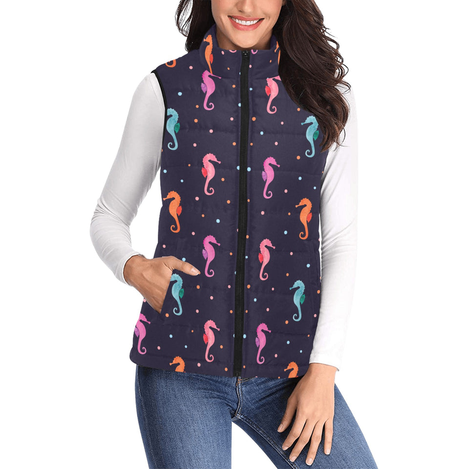 Watercolor colorful seahorse pattern Women's Padded Vest