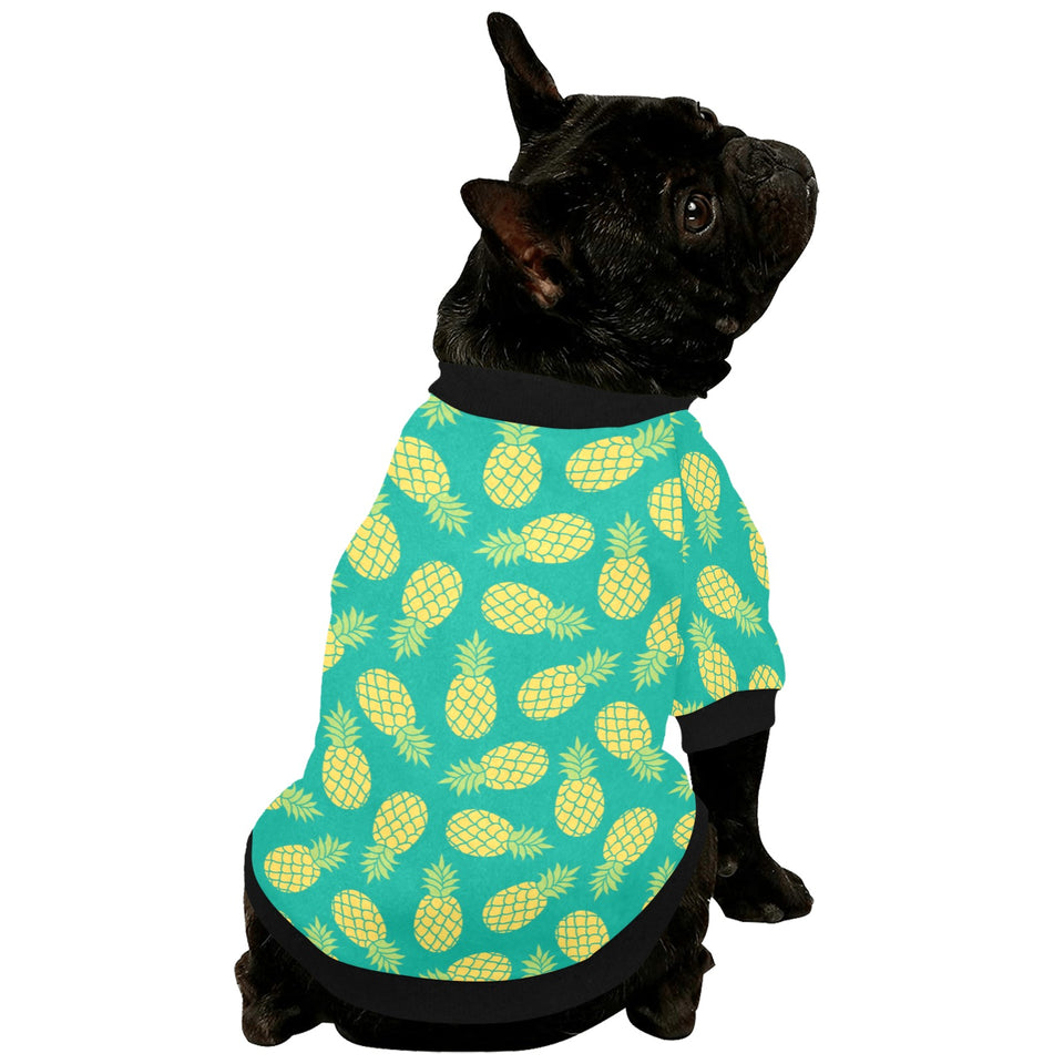 Pineapples pattern green background All Over Print Pet Dog Round Neck Fuzzy Shirt