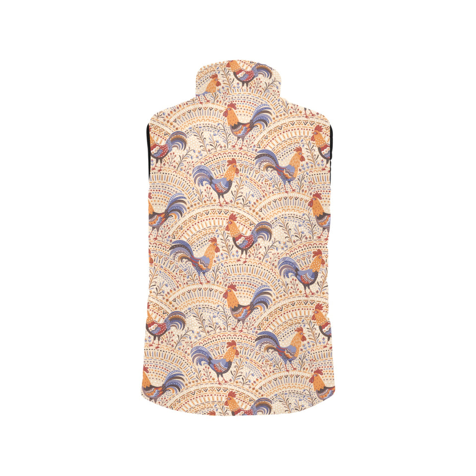Cute rooster chicken cock floral ornament backgrou Women's Padded Vest