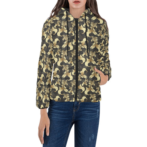 Goldfish Pattern Print Design 01 Women's Padded Hooded Jacket