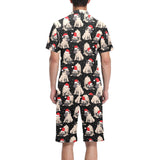 Christmas Pugs Santa_s red cap pattern Men's V-Neck Short Pajama Set