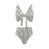 Pigeon Pattern Print Design 04 Chest Bowknot High Waisted Bikini Swimsuit