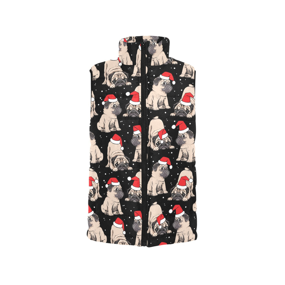 Christmas Pugs Santa_s red cap pattern Women's Padded Vest