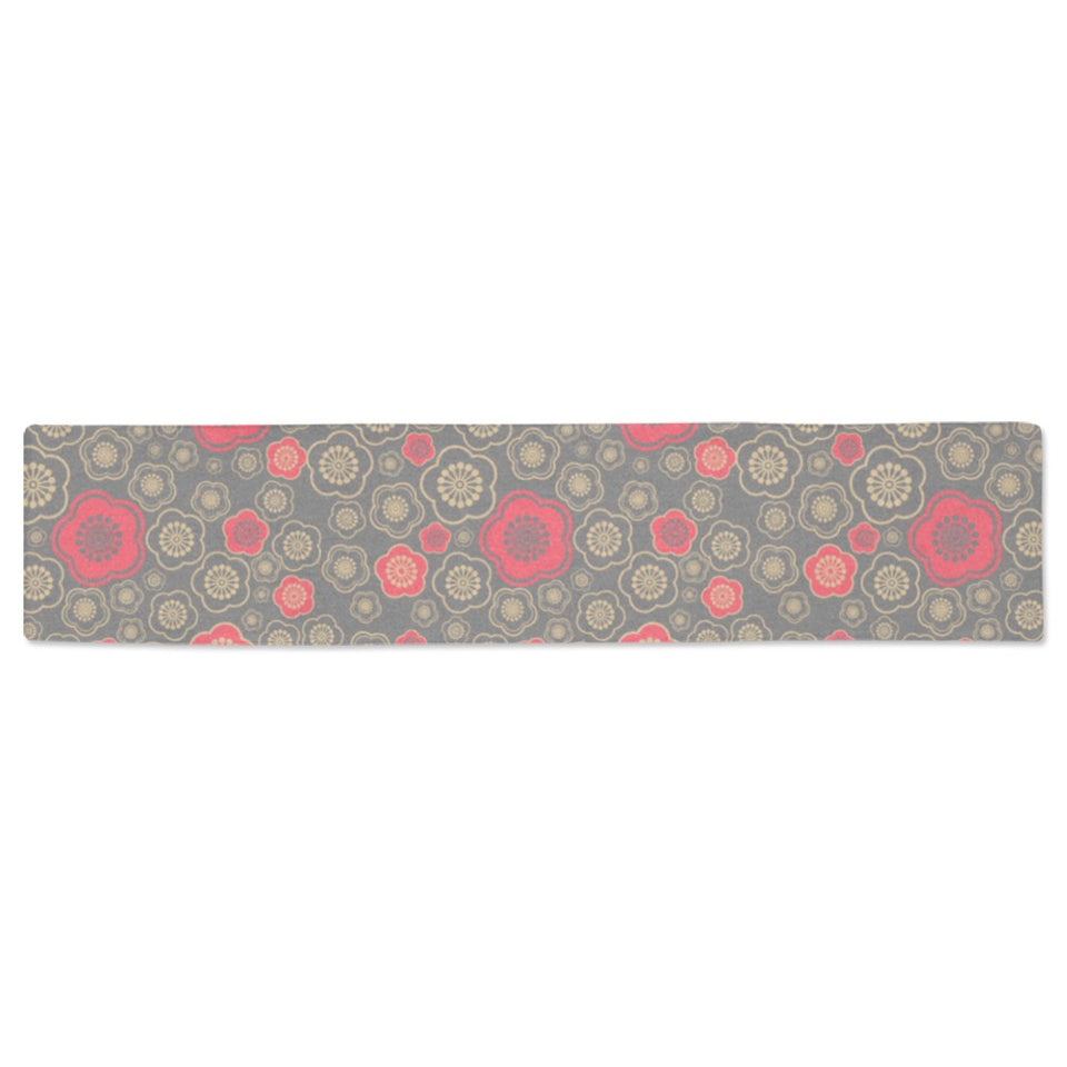 Red gold Sakura cherry blossom gray background Table Runner