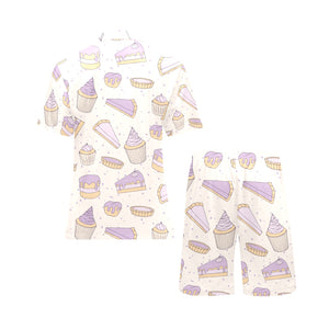 Cakes pies tarts muffins and eclairs purple bluebe Men's V-Neck Short Pajama Set