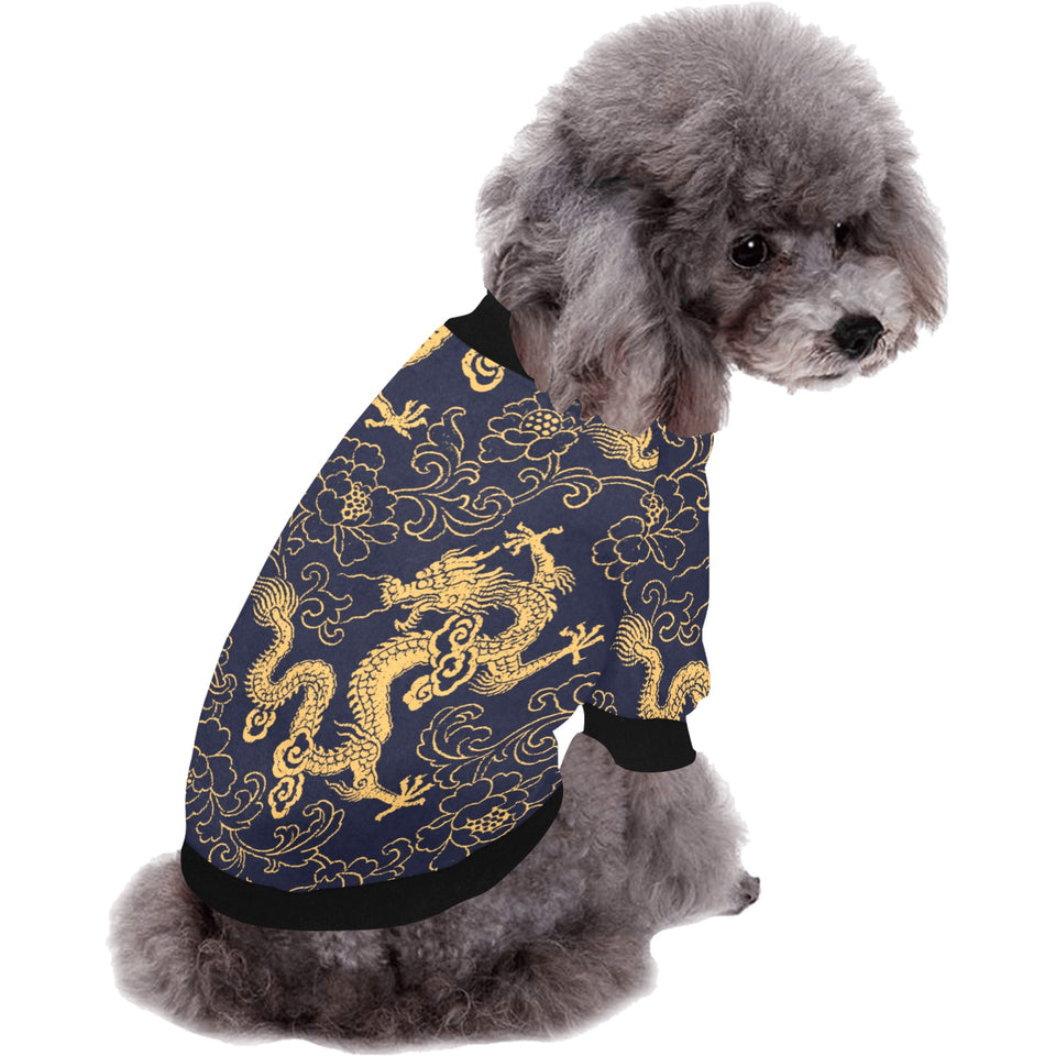 Gold dragon pattern All Over Print Pet Dog Round Neck Fuzzy Shirt