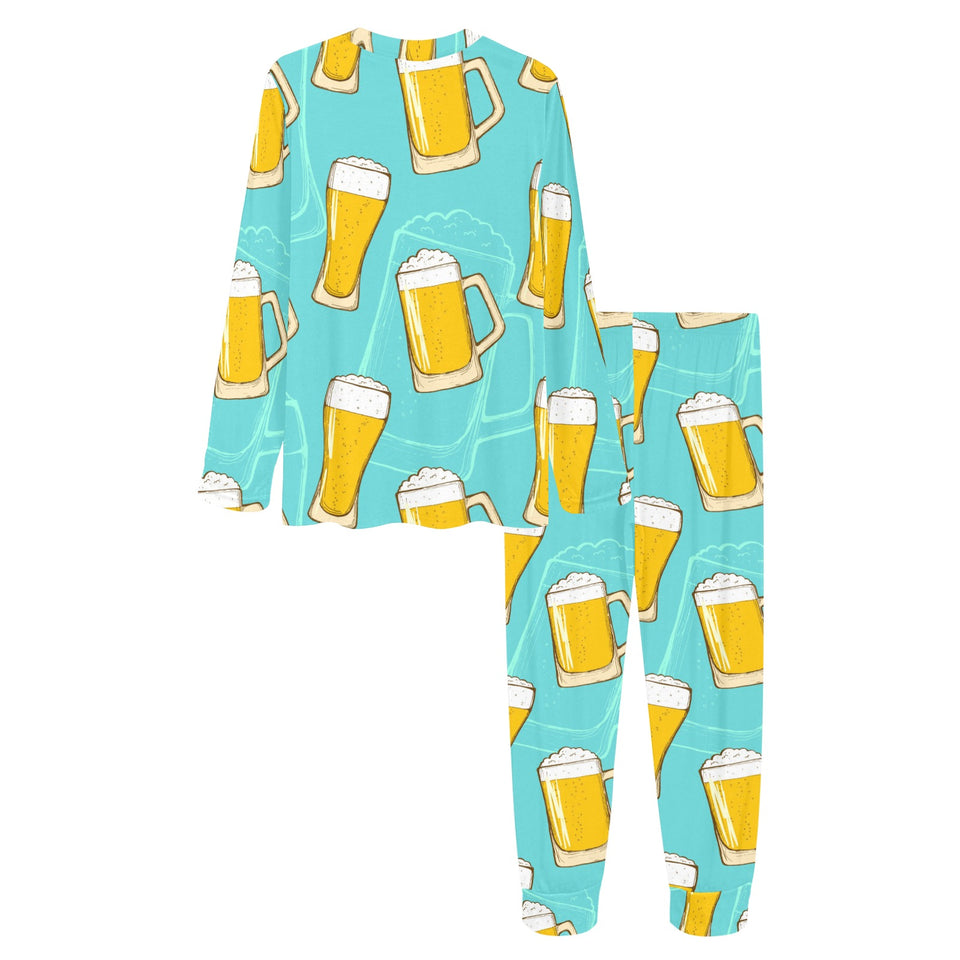 Beer pattern green background Women's All Over Print Pajama Set