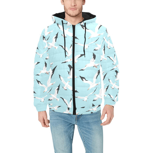 Seagull Pattern Print Design 01 Men's Padded Hooded Jacket