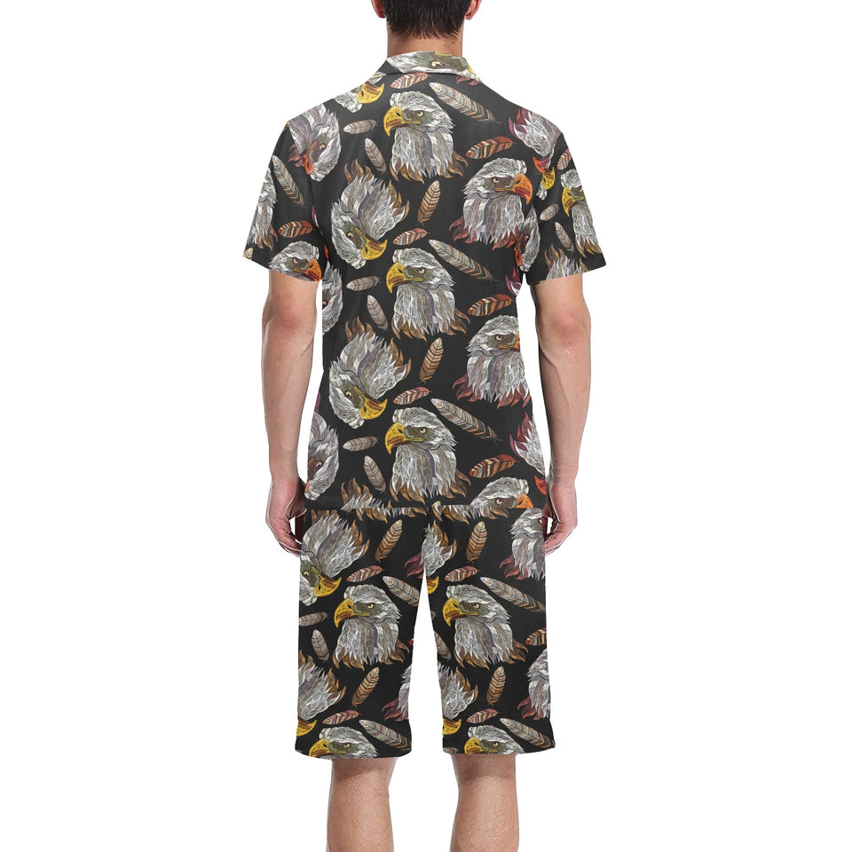 Eagle Pattern Print Design 05 Men's V-Neck Short Pajama Set