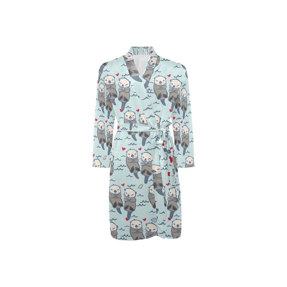 Lovely Sea Otter Pattern Men's Long Sleeve Belted Night Robe