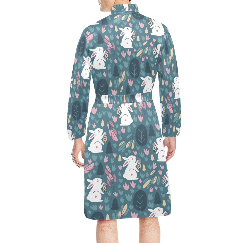 Cute rabbit pattern Men's Long Sleeve Belted Night Robe