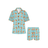 Fox pattern blue b ackground Women's V-Neck Short Pajama Set