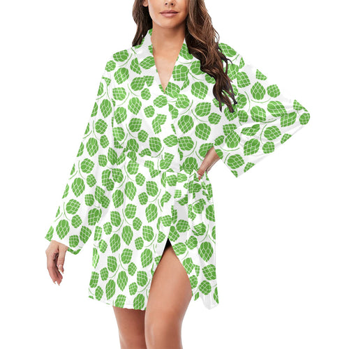 Hop pattern background Women's Long Sleeve Belted Night Robe