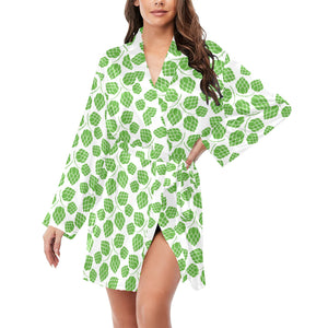 Hop pattern background Women's Long Sleeve Belted Night Robe