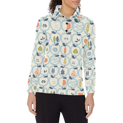apples leaves pattern Women's Long Sleeve Polo Shirt