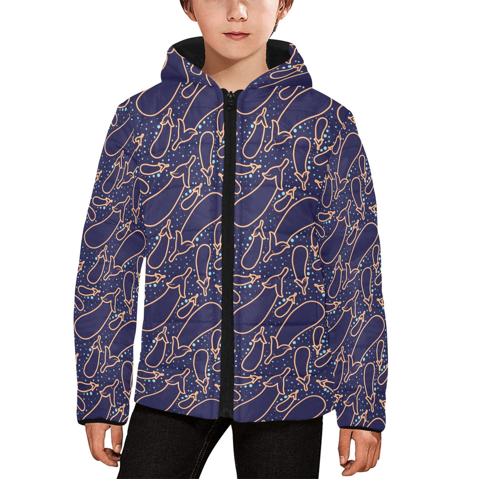 Eggplant Pattern Print Design 04 Kids' Boys' Girls' Padded Hooded Jacket