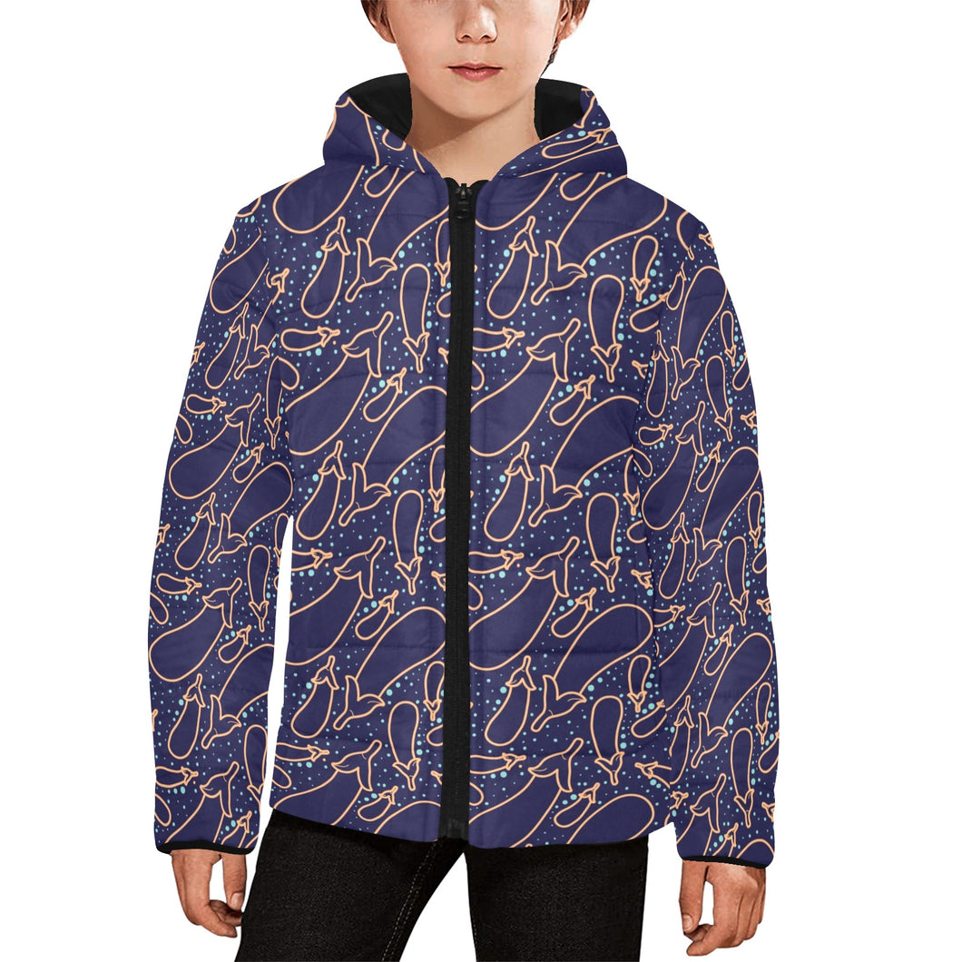 Eggplant Pattern Print Design 04 Kids' Boys' Girls' Padded Hooded Jacket