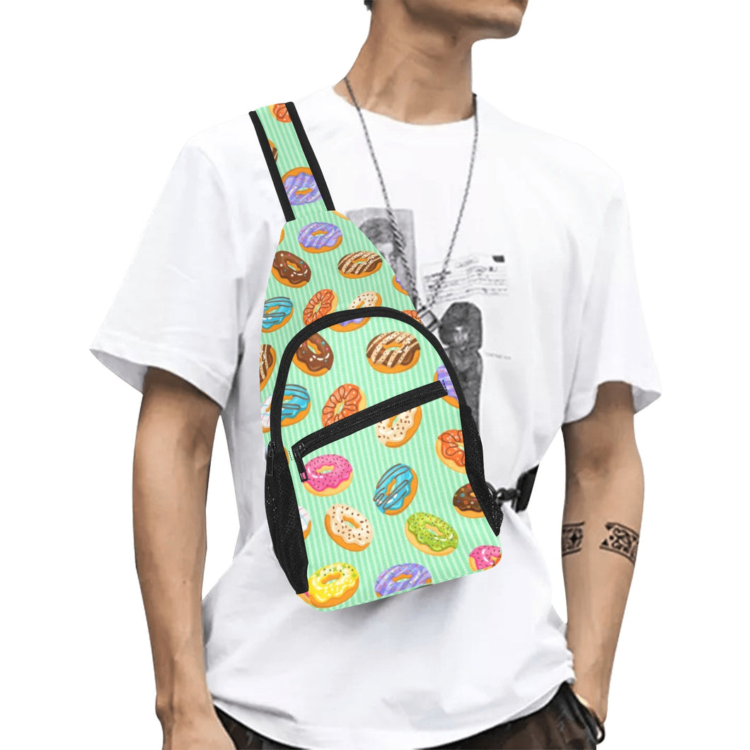 Colorful donut pattern green background All Over Print Chest Bag
