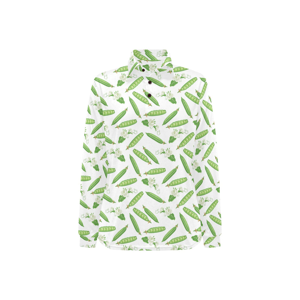 Green Peas Pattern Print Design 04 Women's Long Sleeve Polo Shirt