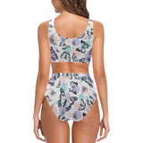 Butterfly pattern Chest Bowknot High Waisted Bikini Swimsuit