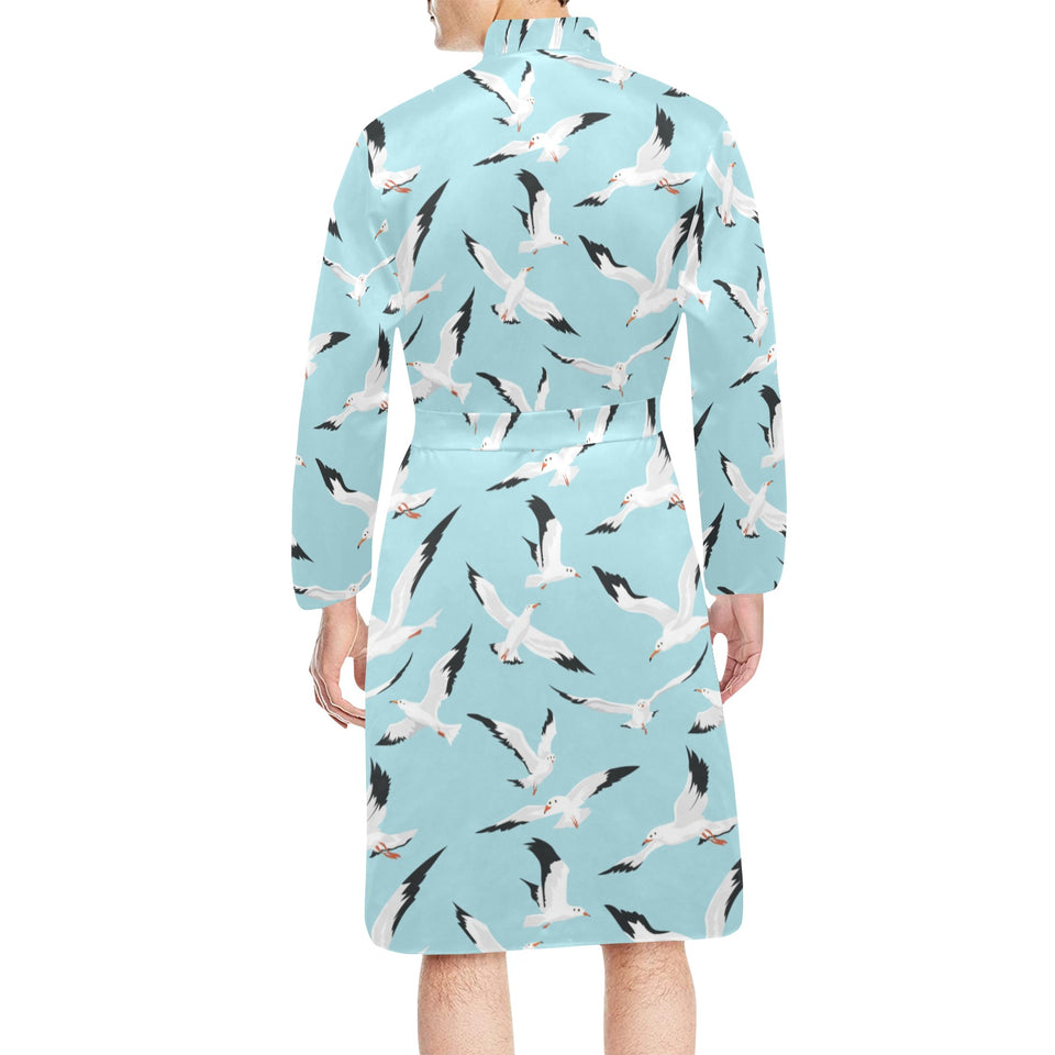 Seagull Pattern Print Design 01 Men's Long Sleeve Belted Night Robe