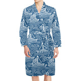 Hand drawn sailboat pattern Men's Long Sleeve Belted Night Robe