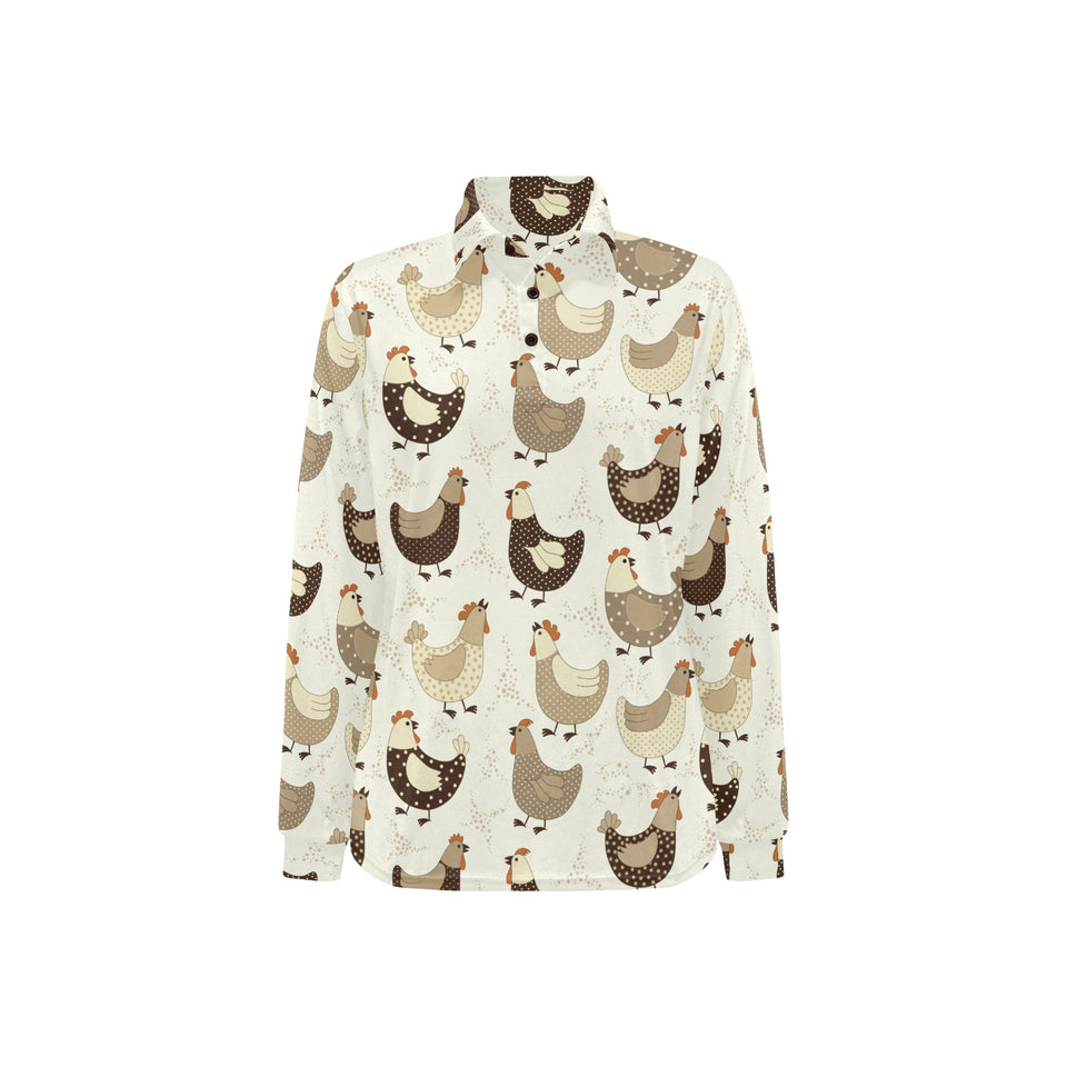 Cute rooster chicken cock Women's Long Sleeve Polo Shirt