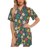 Canabis Marijuana Weed Pattern Print Design 02 Women's V-Neck Short Pajama Set