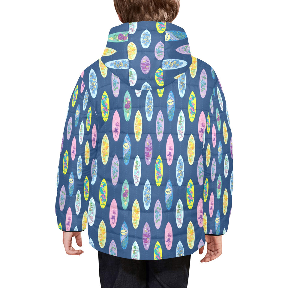 Surfboard Pattern Print Design 03 Kids' Boys' Girls' Padded Hooded Jacket