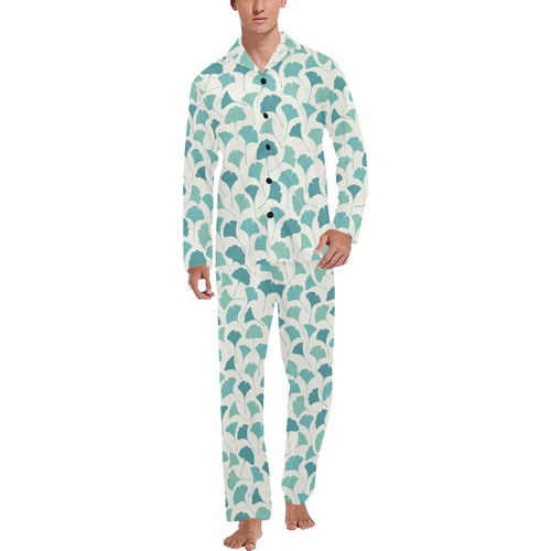 Green ginkgo leaves pattern Men's Long Pajama Set