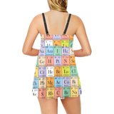 Chemistry Periodic Table Pattern Print Design 01 Chest Sexy Pleated Two Piece Swim Dress
