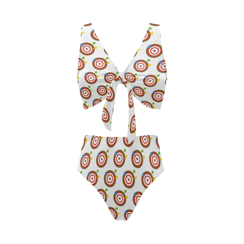 Darts Pattern Print Design 04 Chest Bowknot High Waisted Bikini Swimsuit
