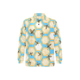 Bee honeycomb pattern Men's Long Sleeve Polo Shirt
