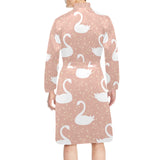 Swan flower light pink background Men's Long Sleeve Belted Night Robe