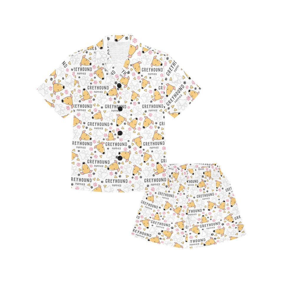 Greyhound Pattern Print Design 03 Kids' Boys' Girls' V-Neck Short Pajama Set