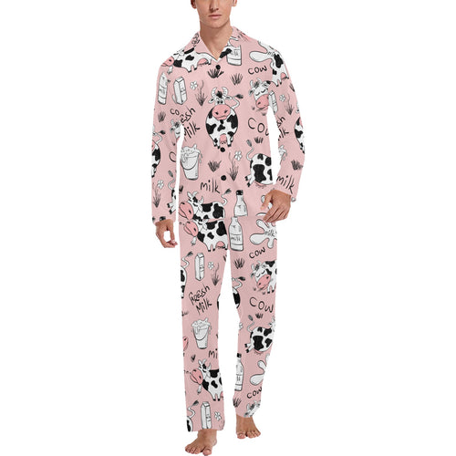 Cows milk product pink background Men's Long Pajama Set