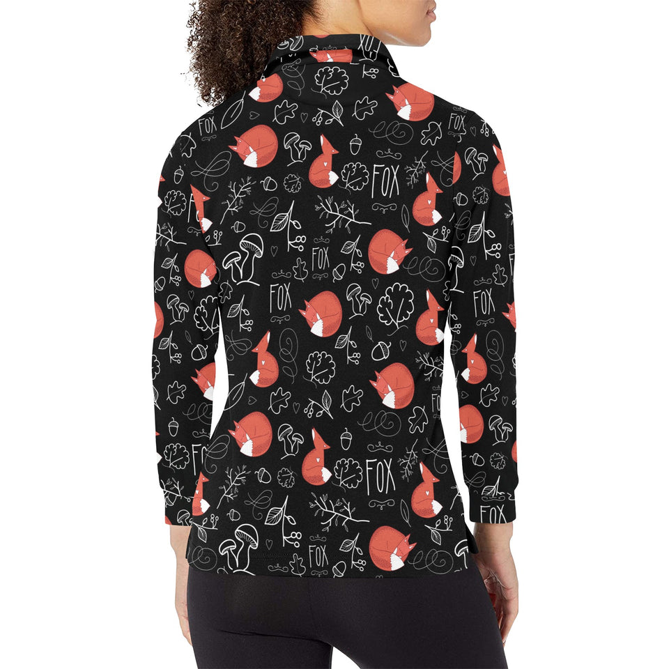 fox sleeping fox pattern Women's Long Sleeve Polo Shirt