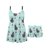 poodle dog green background Chest Sexy Pleated Two Piece Swim Dress