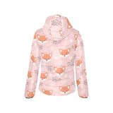 Cute fox pattern pink background Women's Padded Hooded Jacket
