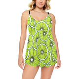 Slices of Lime design pattern Chest Sexy Pleated Two Piece Swim Dress